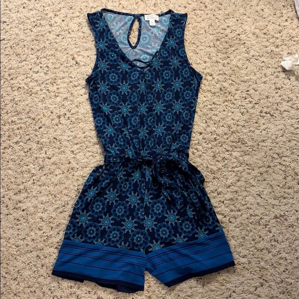 Market & Spruce tie waist blue patterned romper